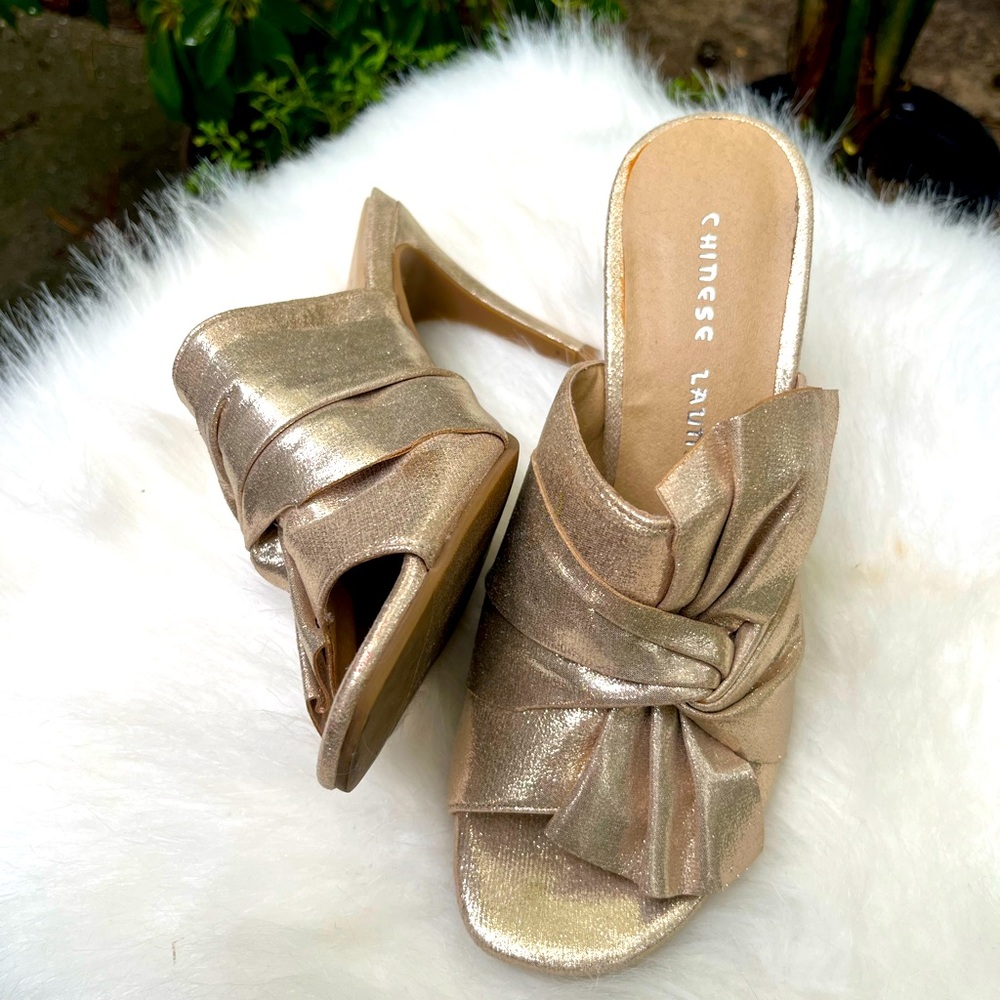 Chinese Laundry Gold Glitter Slip on Dress Heels, Cocktail, Wedding, Size 7, GUC